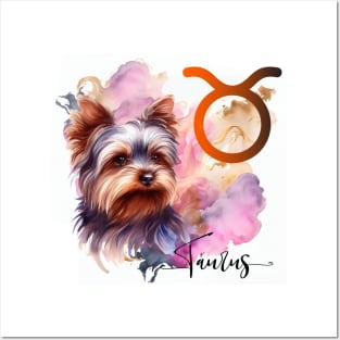 Taurus Zodiac Sign Cute Yorkie Watercolor Art Posters and Art